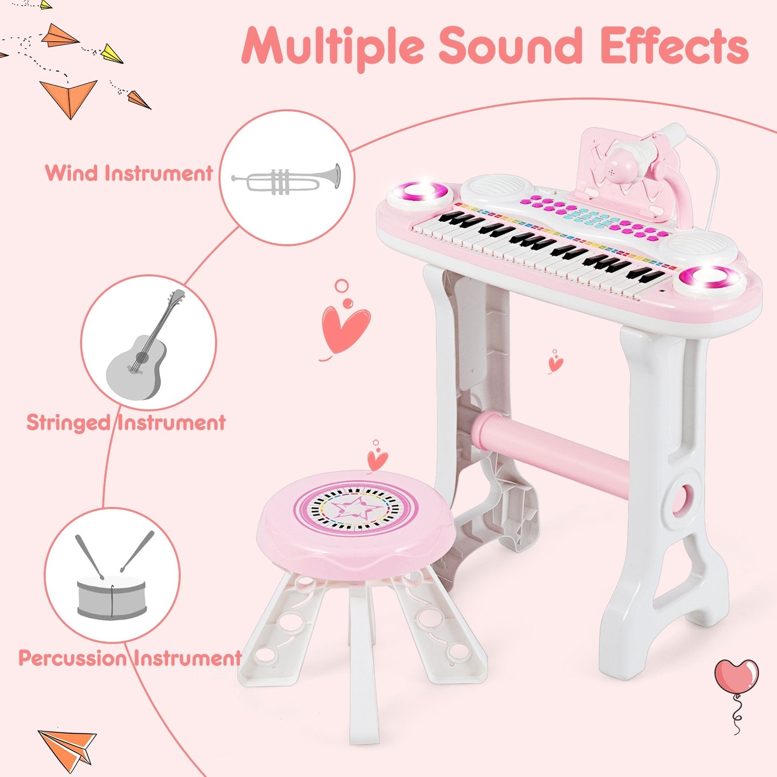 37-key Kids Electronic Piano Keyboard Playset, Pink Musical Toys   at Gallery Canada