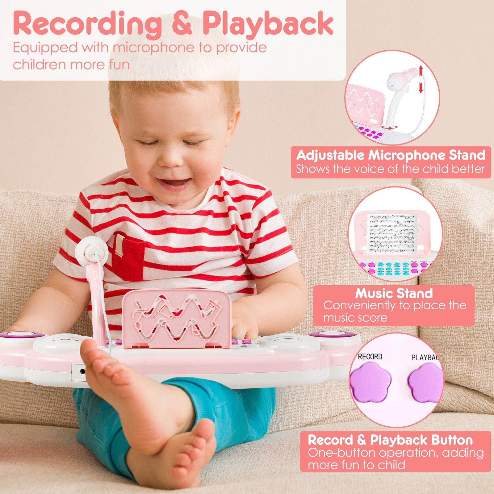 37-key Kids Electronic Piano Keyboard Playset, Pink Musical Toys   at Gallery Canada