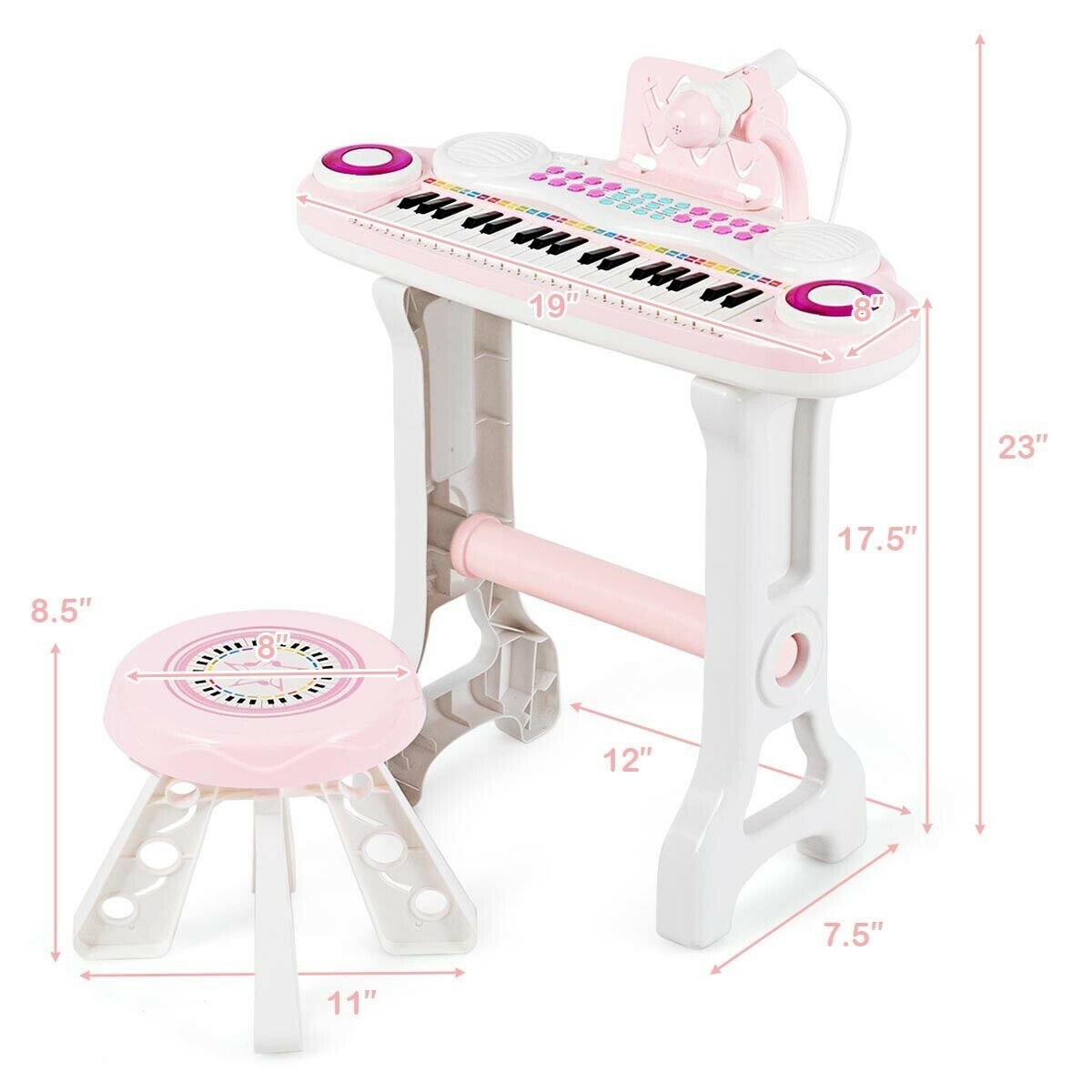 37-key Kids Electronic Piano Keyboard Playset, Pink Musical Toys   at Gallery Canada