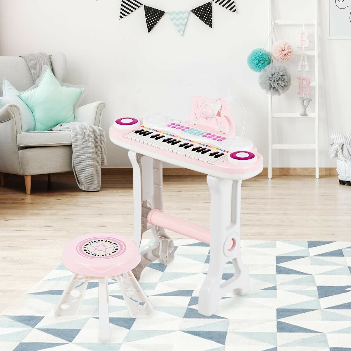 37-key Kids Electronic Piano Keyboard Playset, Pink Musical Toys   at Gallery Canada