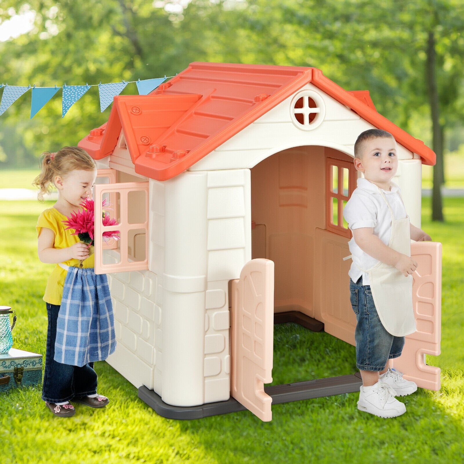 Kid’s Playhouse Pretend Toy House For Boys and Girls 7 Pieces Toy Set, Pink Play Tents & Playhouse   at Gallery Canada