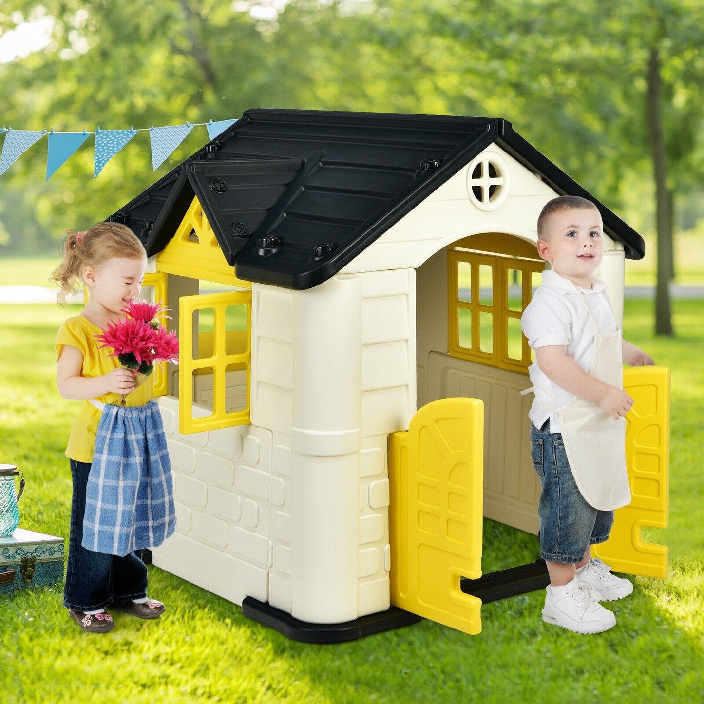 Kid’s Playhouse Pretend Toy House For Boys and Girls 7 Pieces Toy Set, Yellow Play Tents & Playhouse   at Gallery Canada