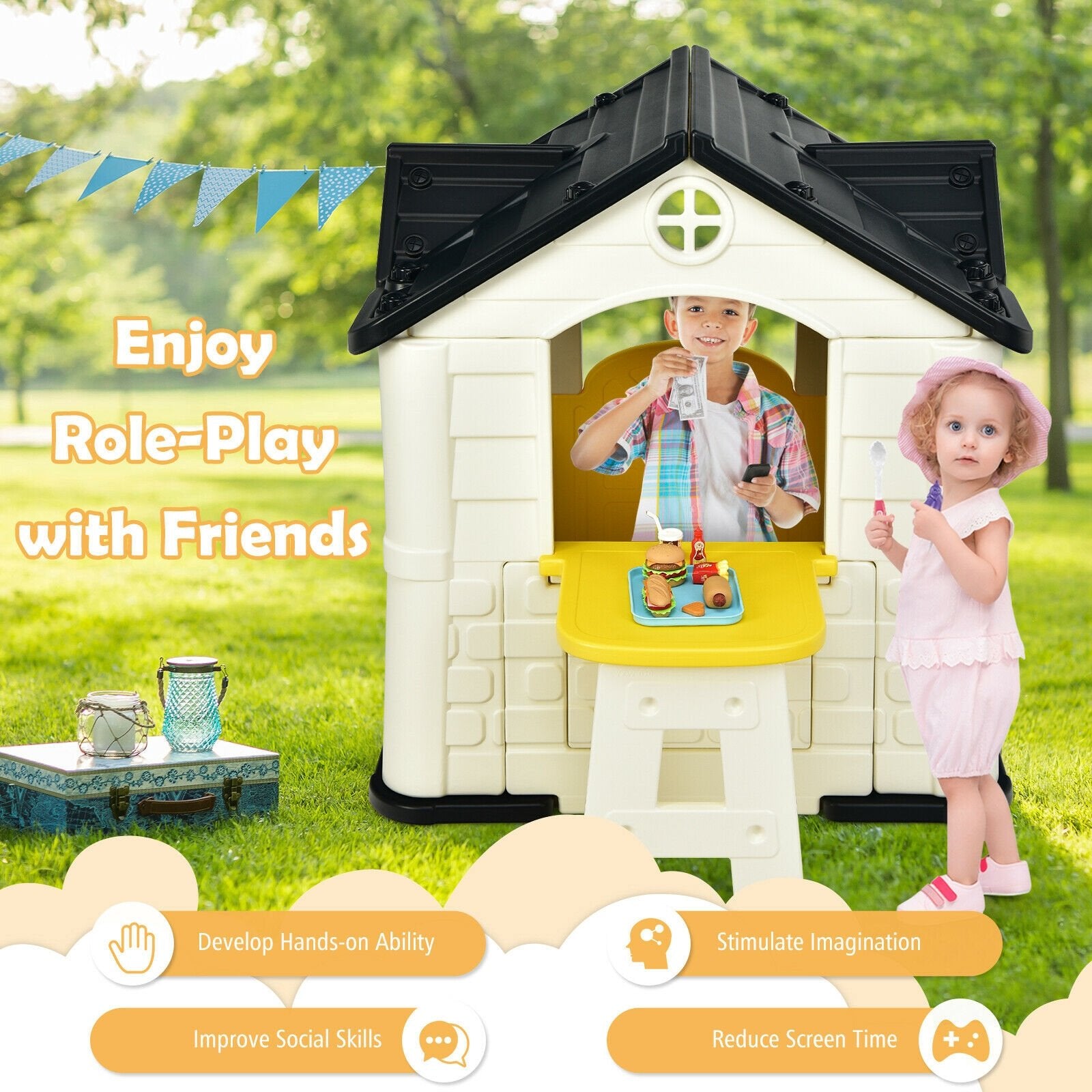 Kid’s Playhouse Pretend Toy House For Boys and Girls 7 Pieces Toy Set, Yellow Play Tents & Playhouse   at Gallery Canada