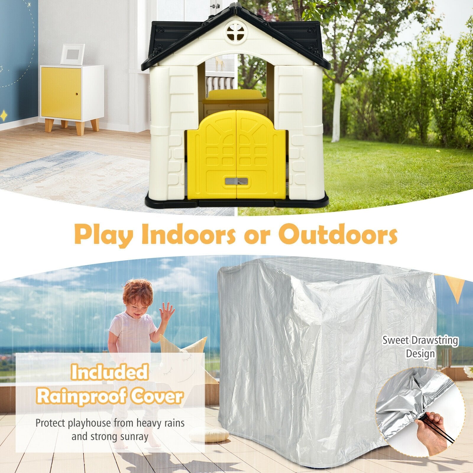 Kid’s Playhouse Pretend Toy House For Boys and Girls 7 Pieces Toy Set, Yellow Play Tents & Playhouse   at Gallery Canada