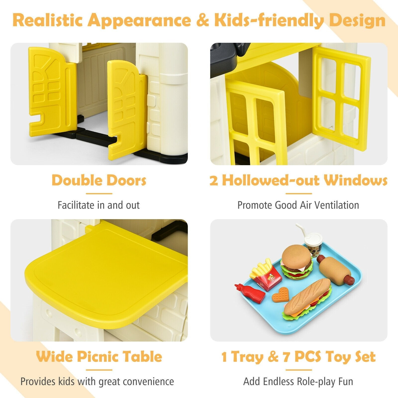 Kid’s Playhouse Pretend Toy House For Boys and Girls 7 Pieces Toy Set, Yellow Play Tents & Playhouse   at Gallery Canada