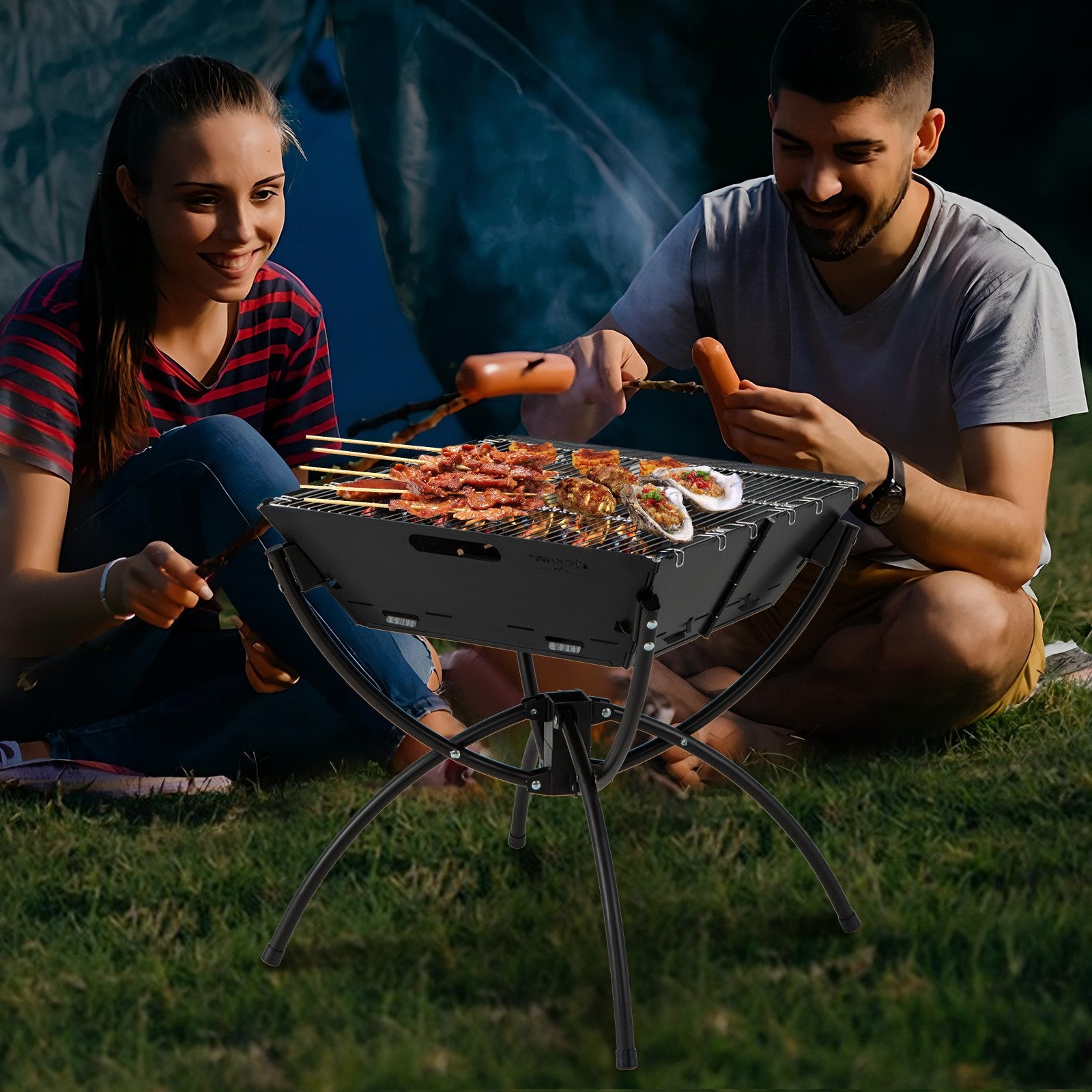 3-in-1 Camping Campfire Grill with Stainless Steel Grills Carrying Bag & Gloves, Black Outdoor Grills   at Gallery Canada