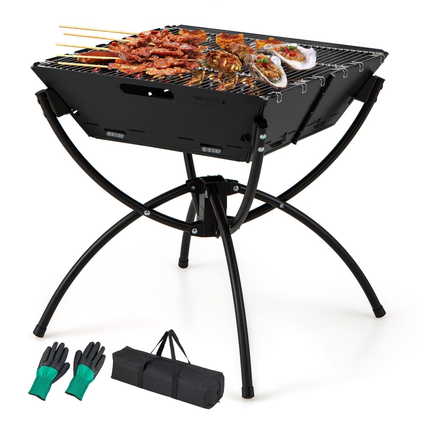 3-in-1 Camping Campfire Grill with Stainless Steel Grills Carrying Bag & Gloves, Black Outdoor Grills   at Gallery Canada