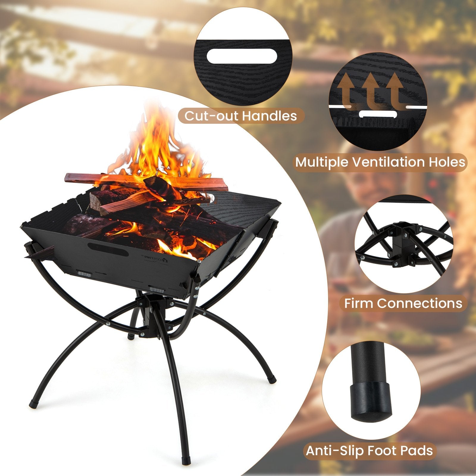 3-in-1 Camping Campfire Grill with Stainless Steel Grills Carrying Bag & Gloves, Black Outdoor Grills   at Gallery Canada