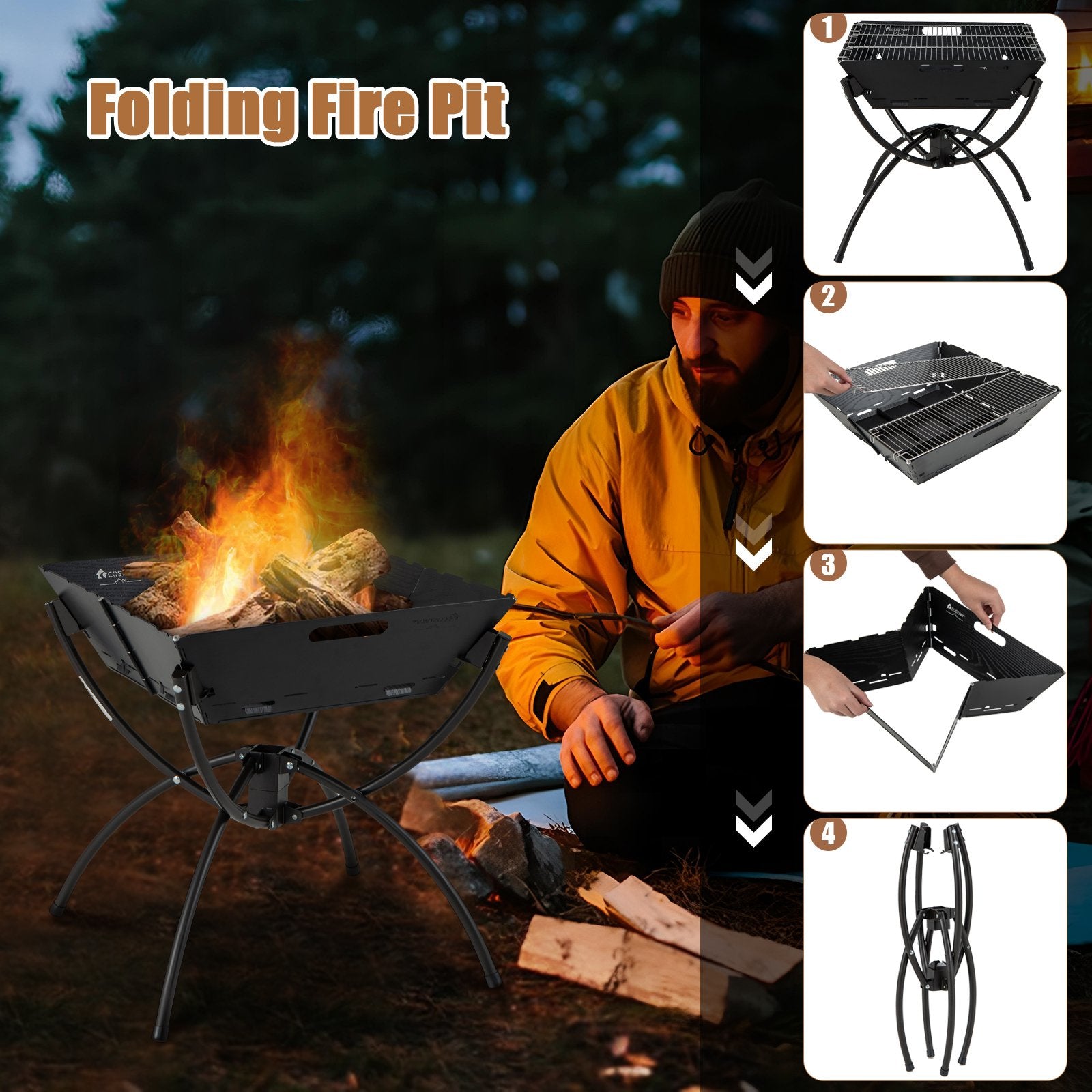 3-in-1 Camping Campfire Grill with Stainless Steel Grills Carrying Bag & Gloves, Black Outdoor Grills   at Gallery Canada