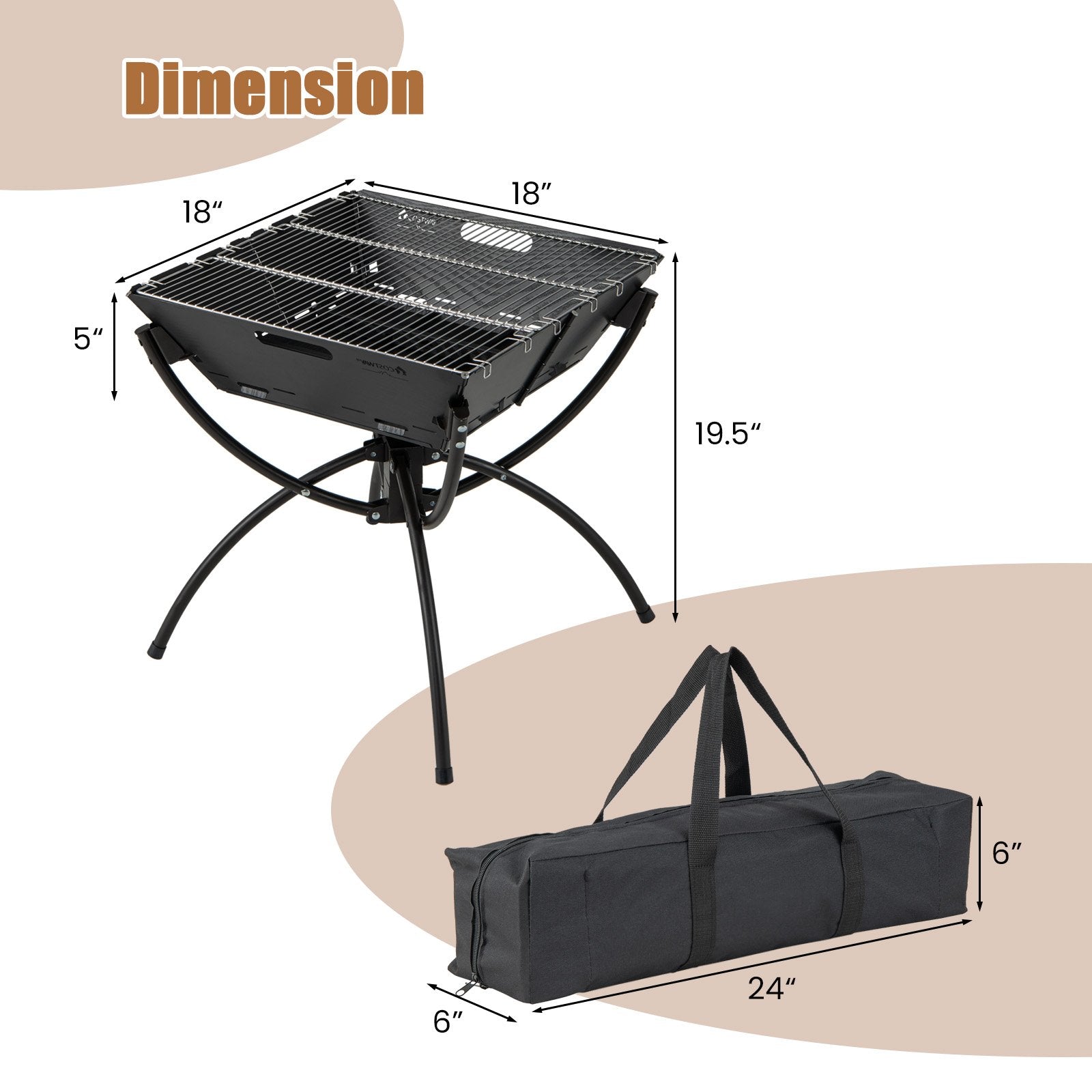 3-in-1 Camping Campfire Grill with Stainless Steel Grills Carrying Bag & Gloves, Black Outdoor Grills   at Gallery Canada