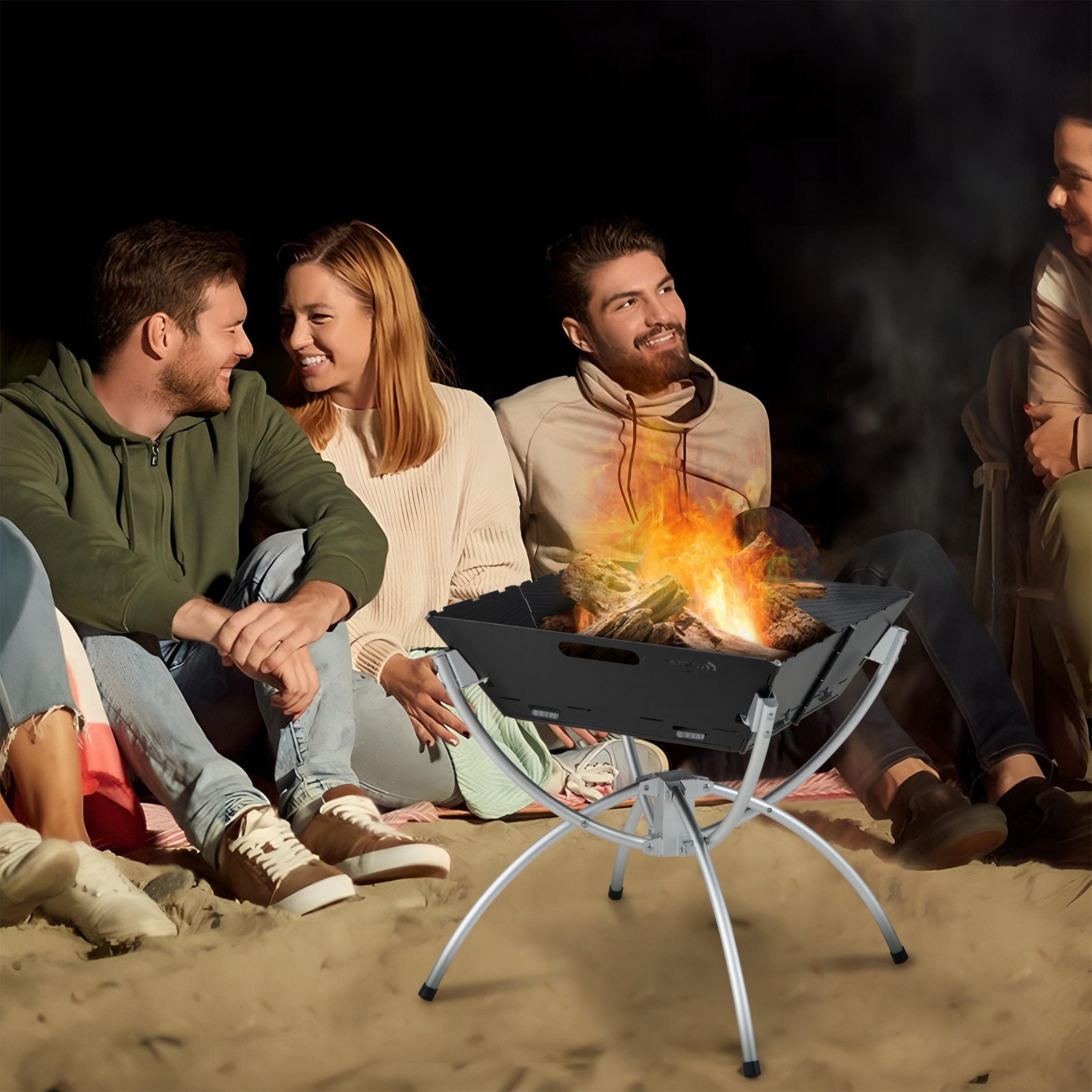 3-in-1 Camping Campfire Grill with Stainless Steel Grills Carrying Bag & Gloves, Silver Outdoor Grills   at Gallery Canada