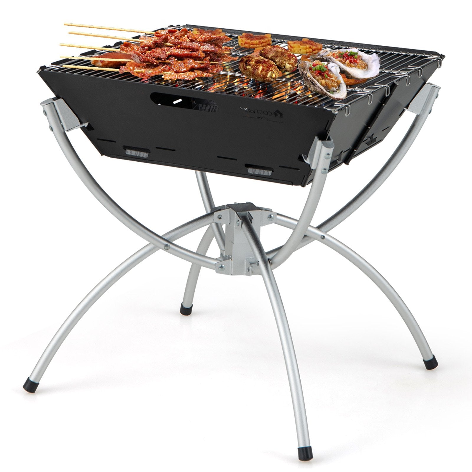 3-in-1 Camping Campfire Grill with Stainless Steel Grills Carrying Bag & Gloves, Silver Outdoor Grills   at Gallery Canada