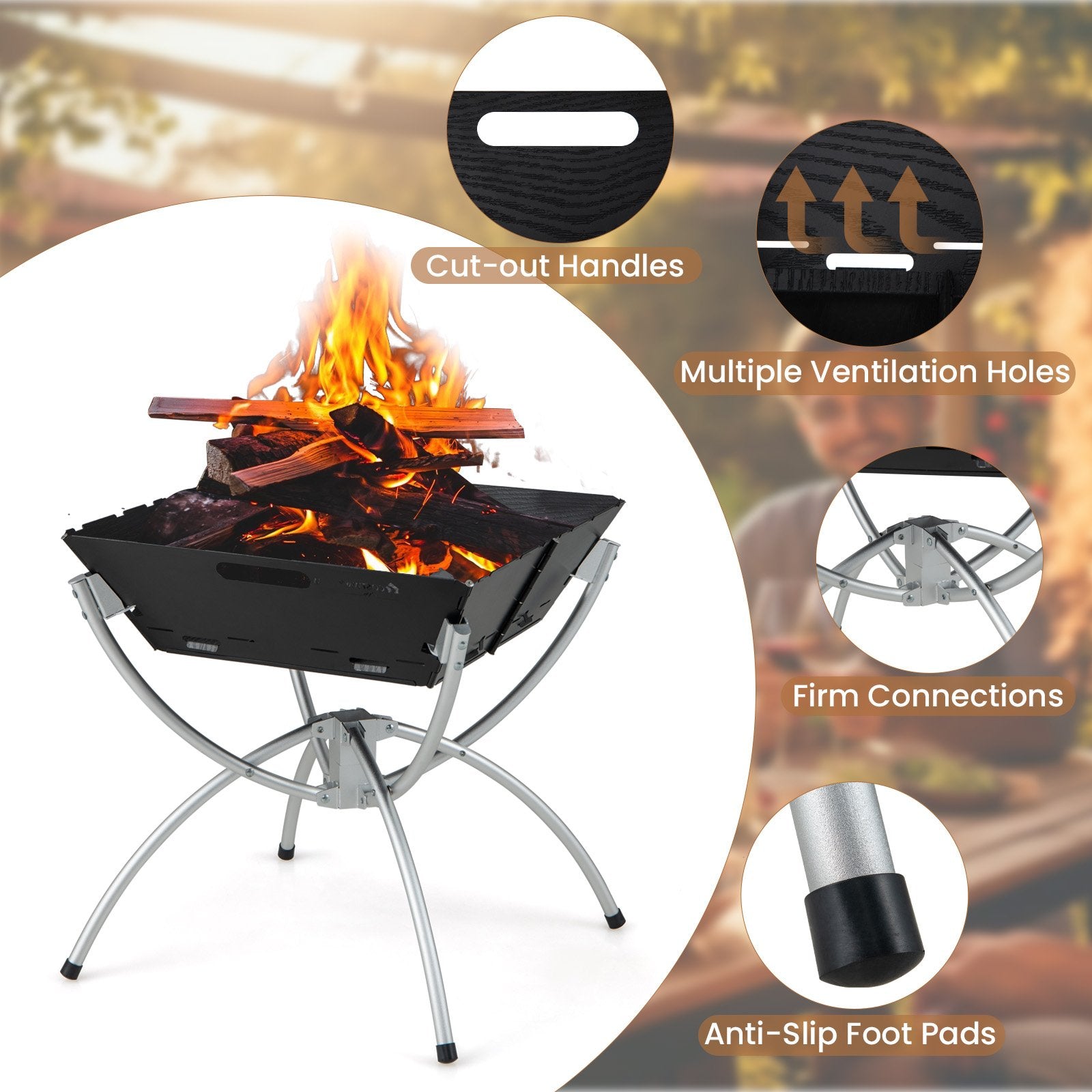 3-in-1 Camping Campfire Grill with Stainless Steel Grills Carrying Bag & Gloves, Silver Outdoor Grills   at Gallery Canada