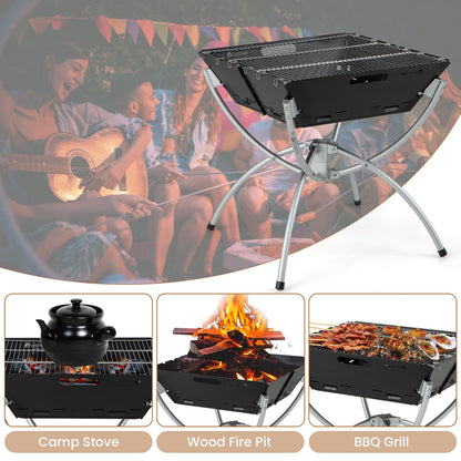 3-in-1 Camping Campfire Grill with Stainless Steel Grills Carrying Bag & Gloves, Silver Outdoor Grills   at Gallery Canada