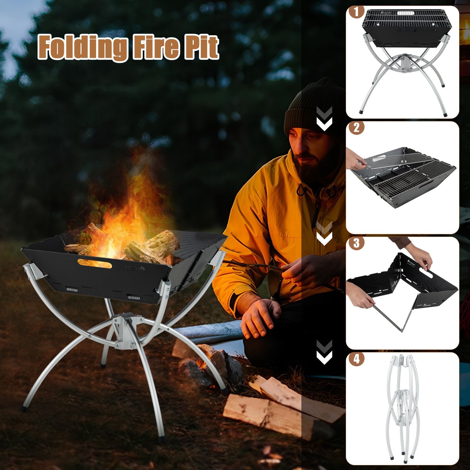 3-in-1 Camping Campfire Grill with Stainless Steel Grills Carrying Bag & Gloves, Silver Outdoor Grills   at Gallery Canada