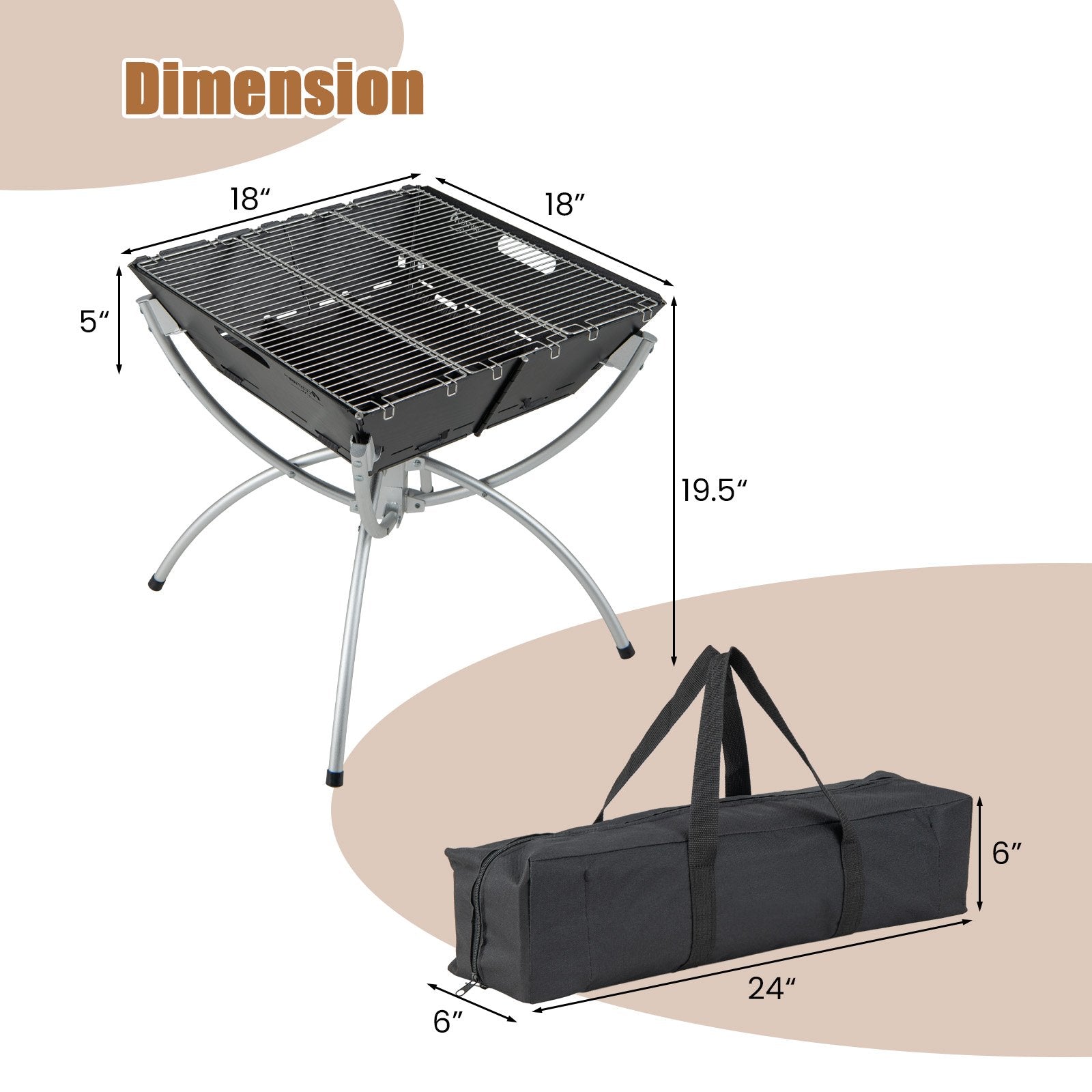 3-in-1 Camping Campfire Grill with Stainless Steel Grills Carrying Bag & Gloves, Silver Outdoor Grills   at Gallery Canada