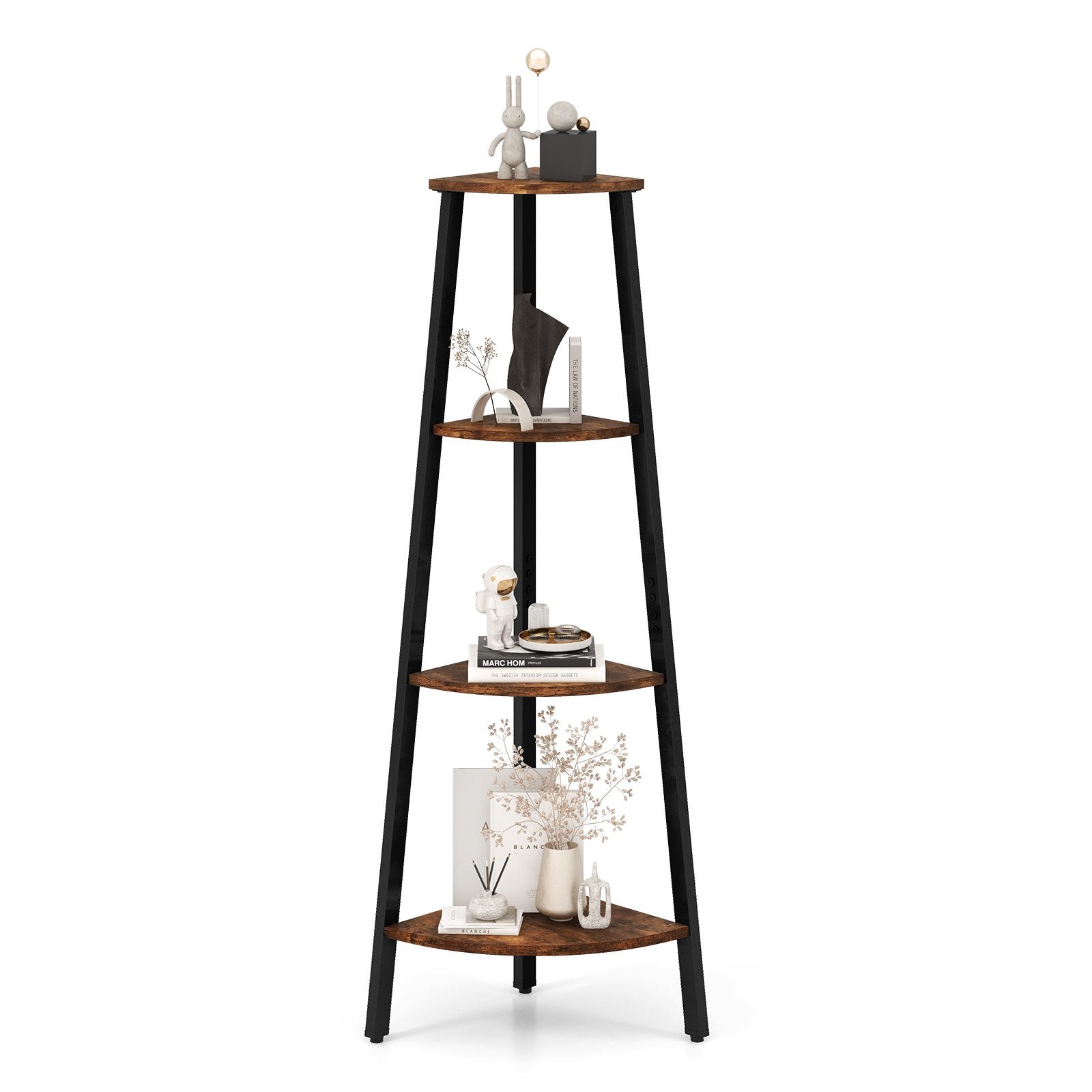 4-Tier Industrial Corner Ladder Shelf Display Rack for Home Office, Brown - Gallery Canada