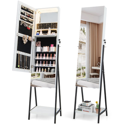 Lockable Freestanding Jewelry Organizer with Full-Length Frameless Mirror, White Jewelry Armoires   at Gallery Canada