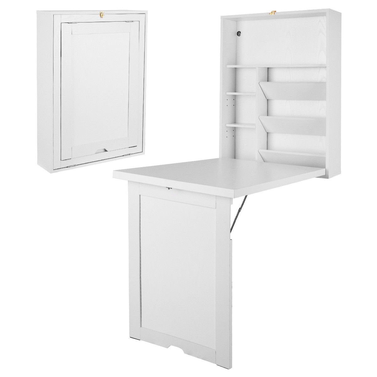 Wall Mounted Fold-Out Convertible Floating Desk Space Saver, White - Gallery Canada