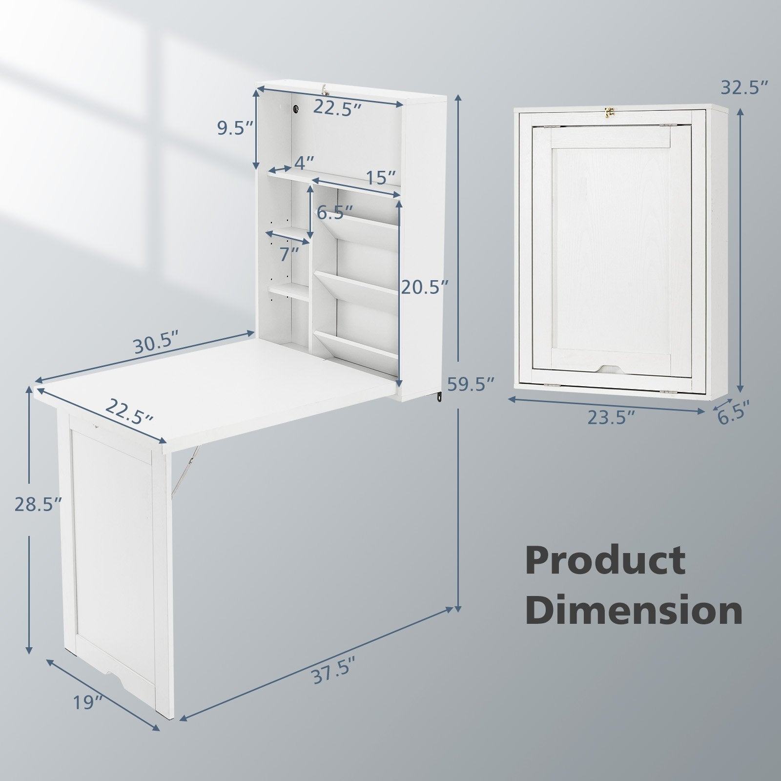 Wall Mounted Fold-Out Convertible Floating Desk Space Saver, White Laptop Tables & Printer Stands   at Gallery Canada