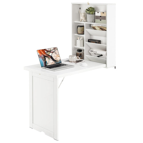 Wall Mounted Fold-Out Convertible Floating Desk Space Saver, White