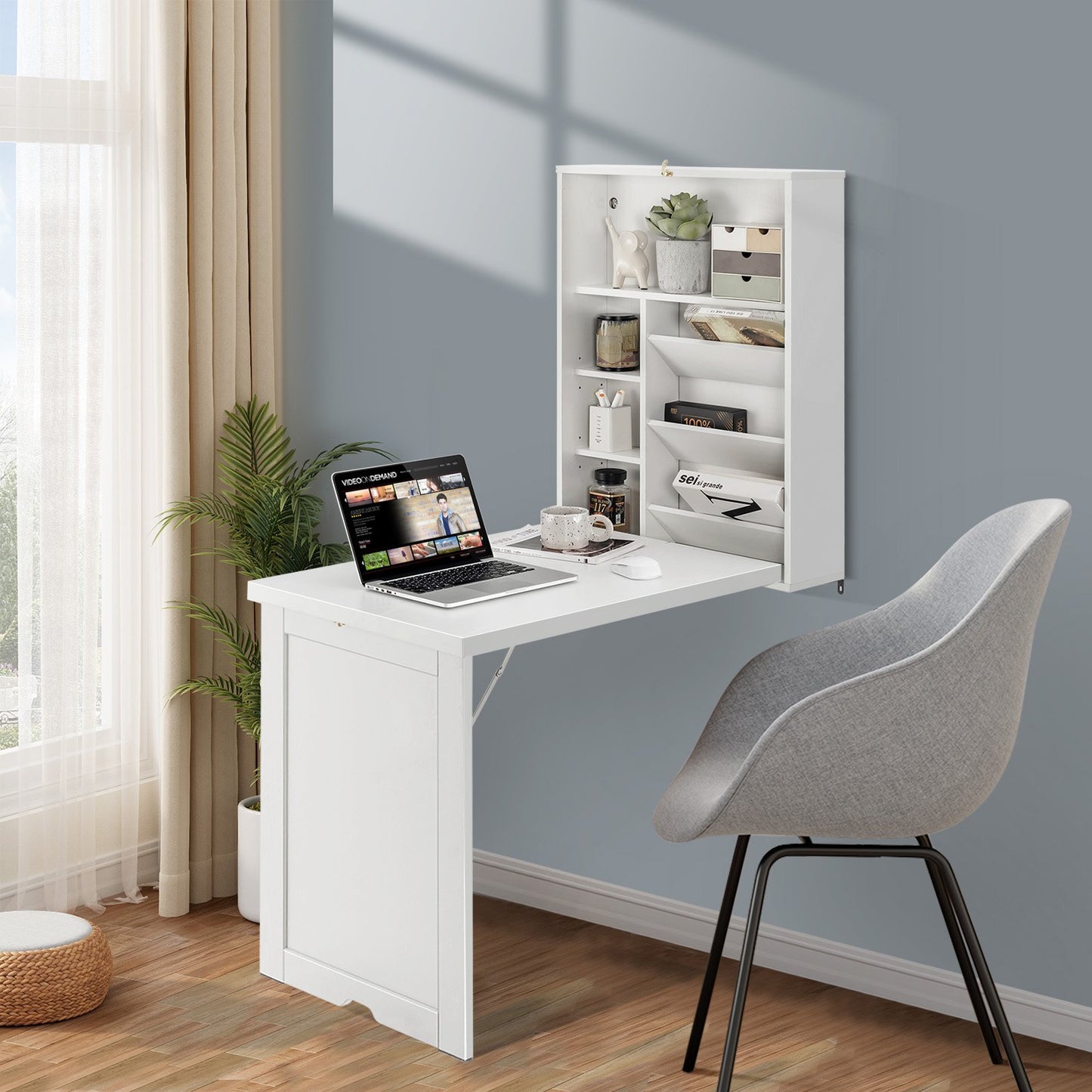 Wall Mounted Fold-Out Convertible Floating Desk Space Saver, White - Gallery Canada