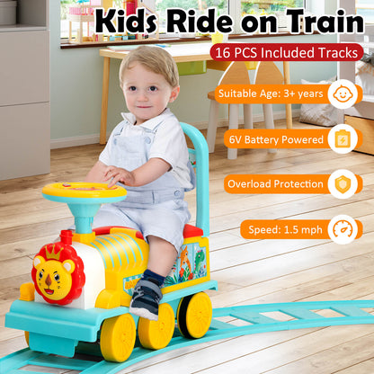 6V Electric Kids Ride On Car Toy Train with 16 Pieces Tracks, Blue - Gallery Canada