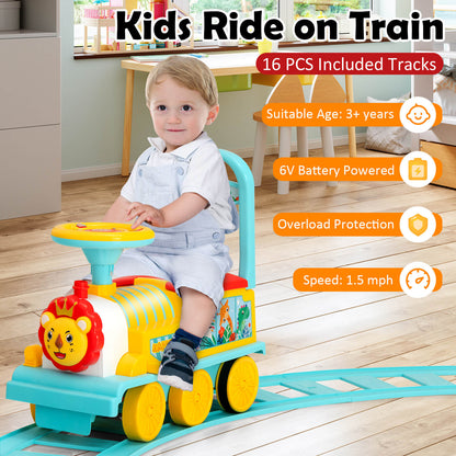 6V Electric Kids Ride On Car Toy Train with 16 Pieces Tracks, Blue Powered Ride On Toys   at Gallery Canada