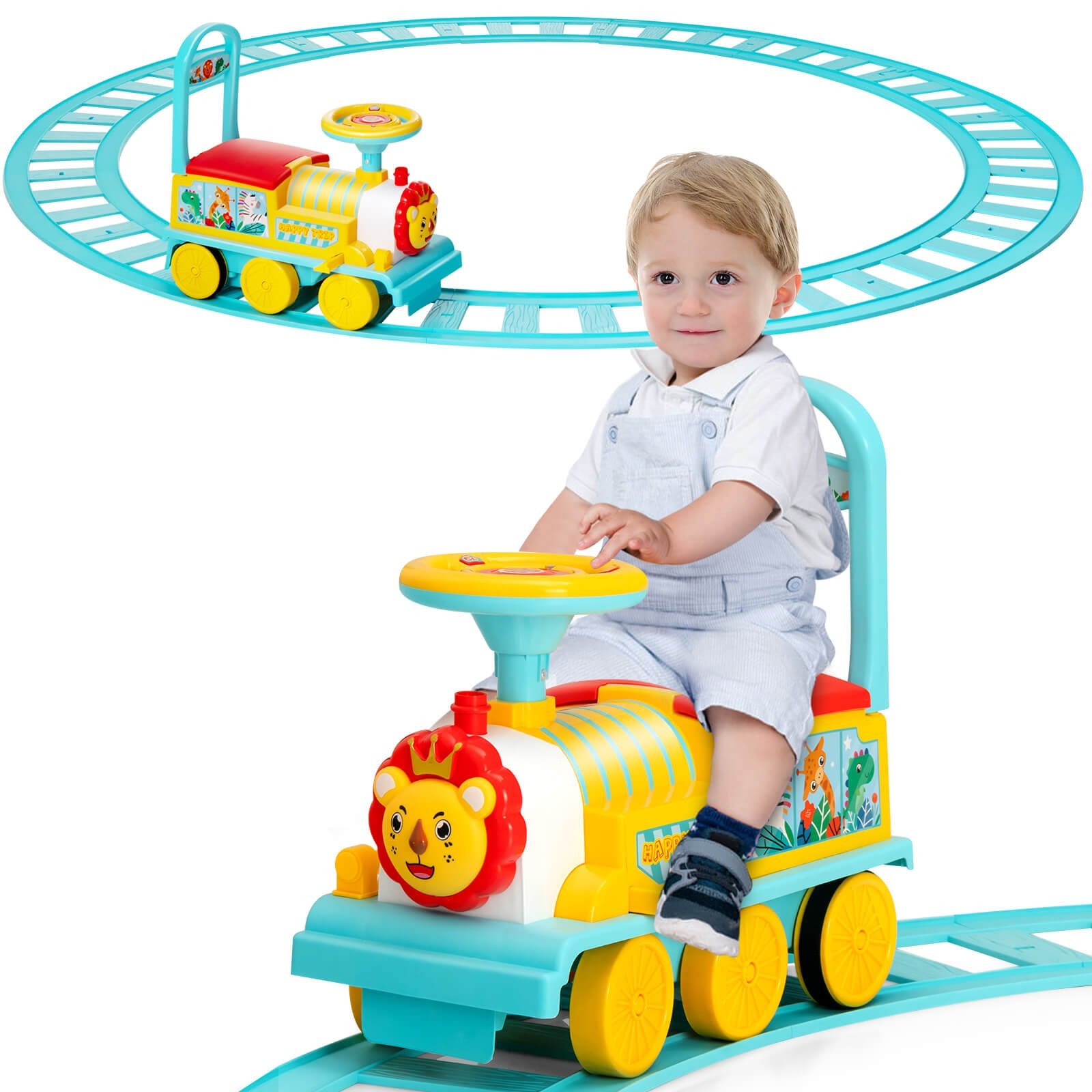 6V Electric Kids Ride On Car Toy Train with 16 Pieces Tracks, Blue Powered Ride On Toys   at Gallery Canada