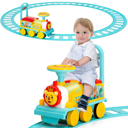 6V Electric Kids Ride On Car Toy Train with 16 Pieces Tracks, Blue - Gallery Canada