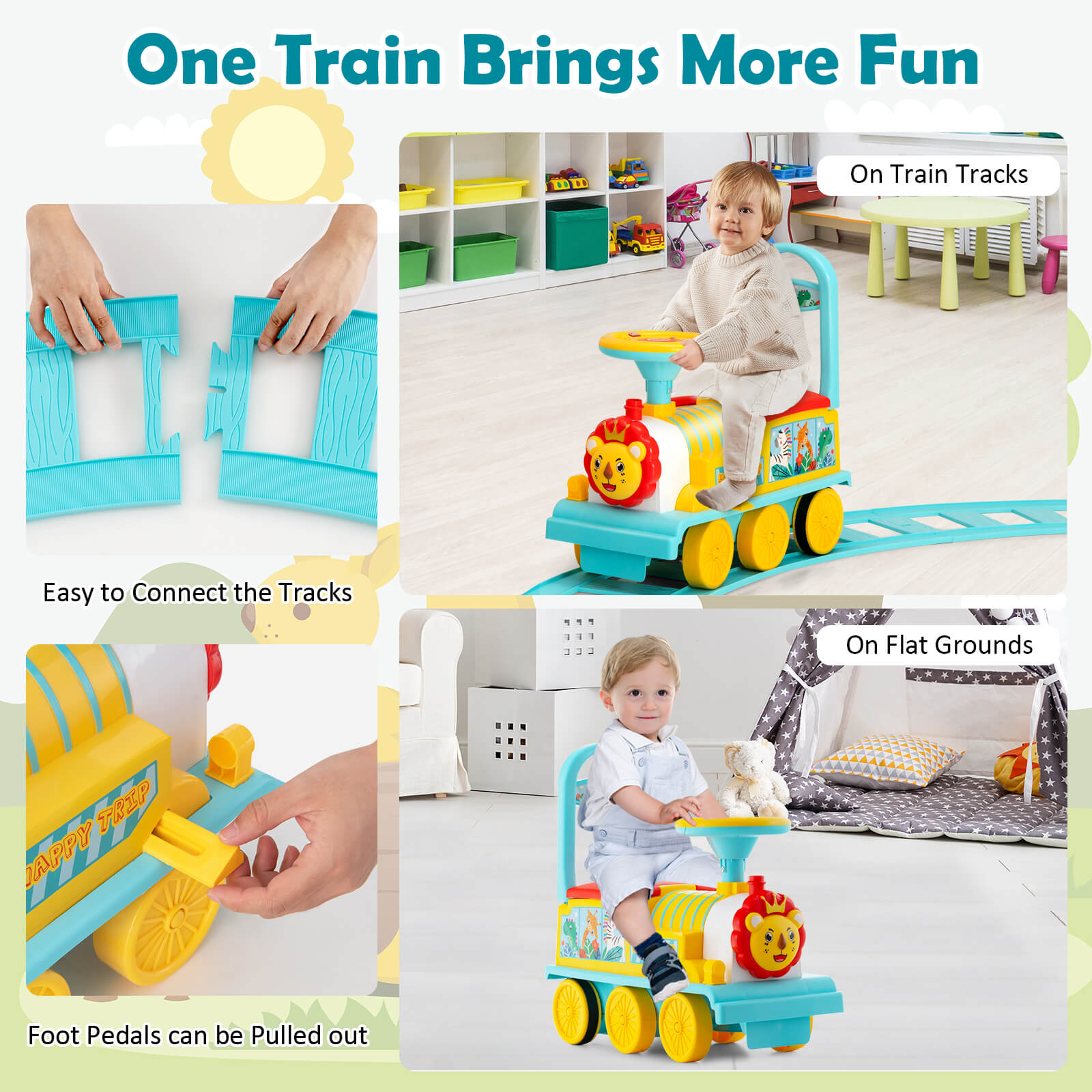 6V Electric Kids Ride On Car Toy Train with 16 Pieces Tracks, Blue - Gallery Canada