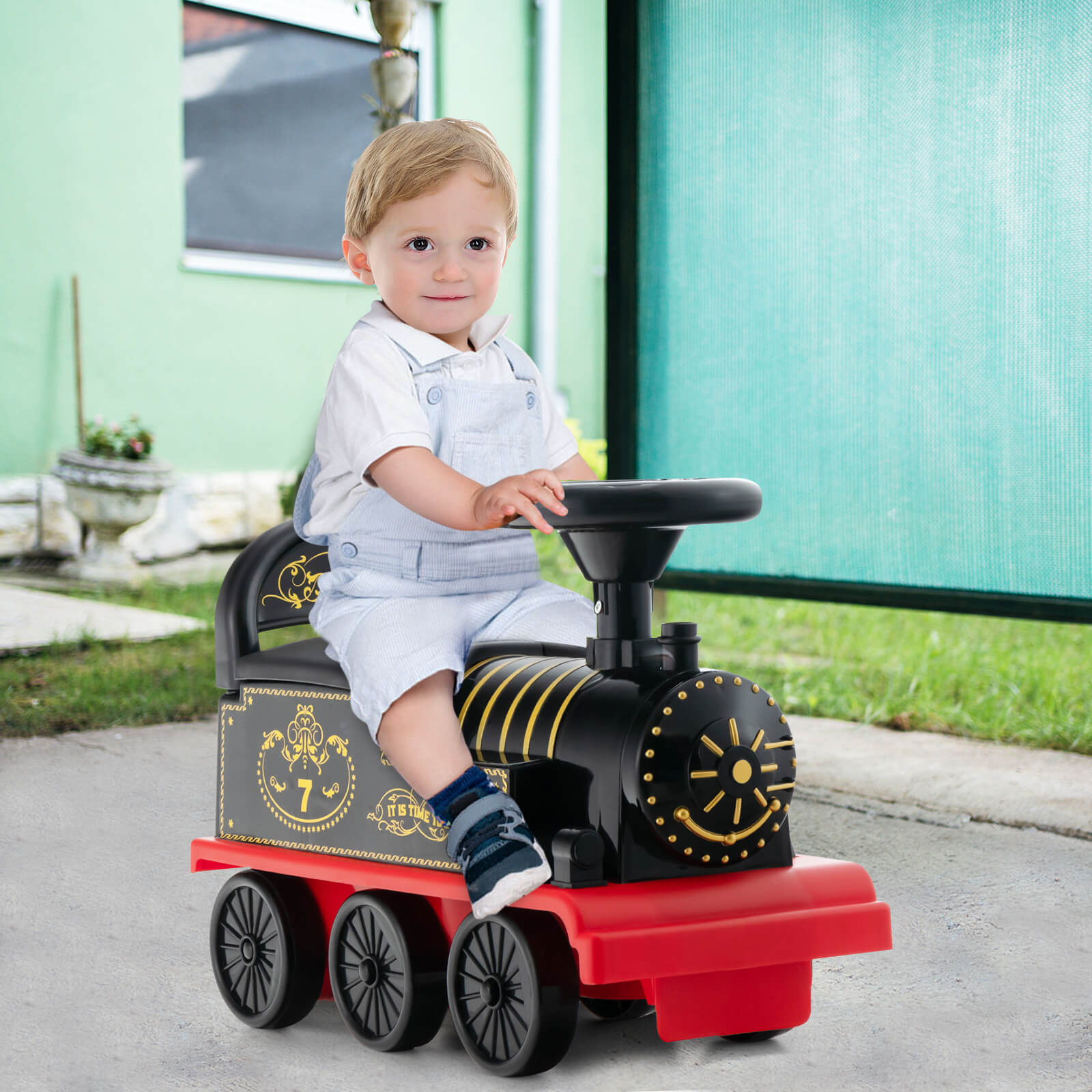 6V Electric Kids Ride On Car Toy Train with 16 Pieces Tracks, Black Powered Ride On Toys   at Gallery Canada