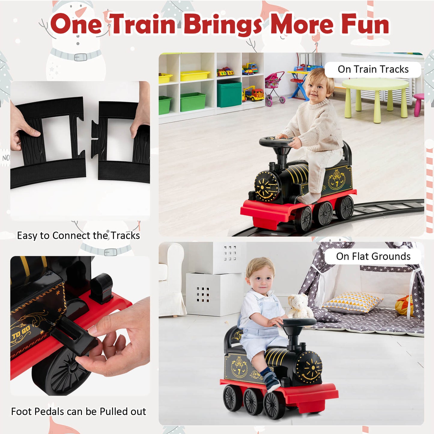 6V Electric Kids Ride On Car Toy Train with 16 Pieces Tracks, Black - Gallery Canada