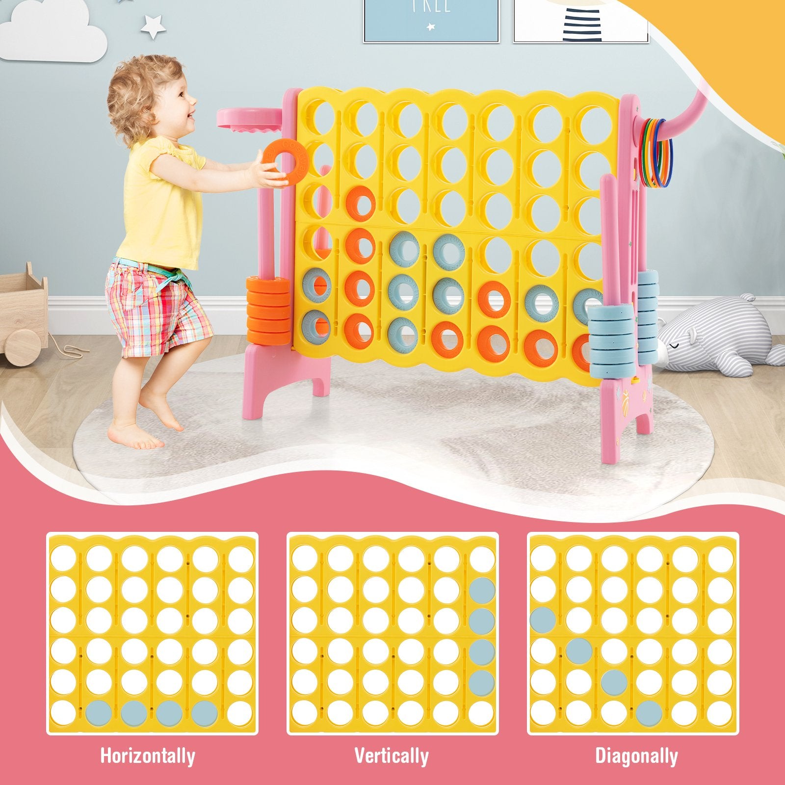 4-in-a-Row Connect Game with Basketball Hoop and Toss Ring, Pink Lawn Games   at Gallery Canada