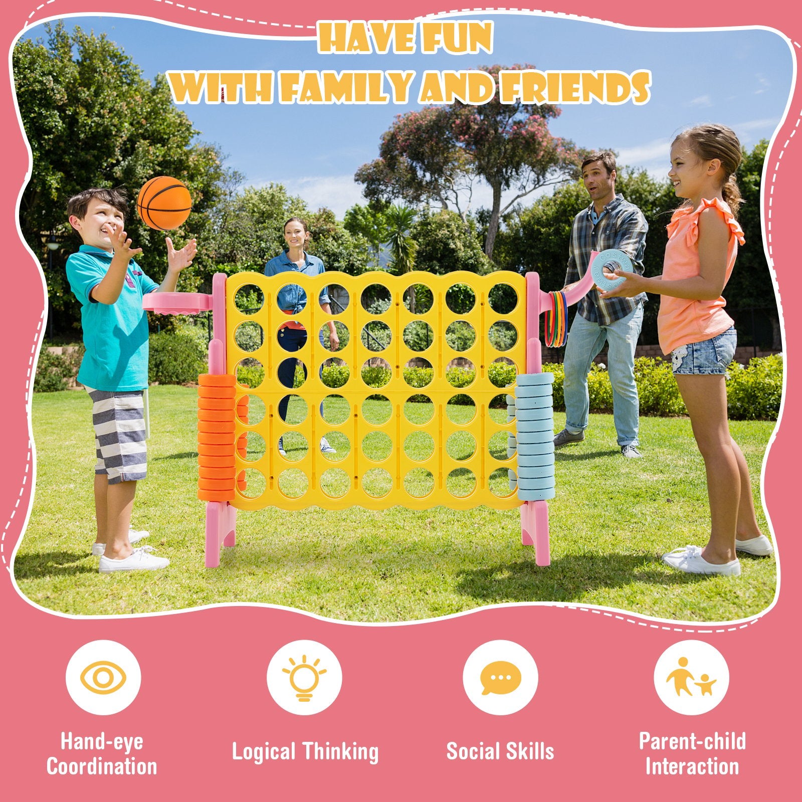 4-in-a-Row Connect Game with Basketball Hoop and Toss Ring, Pink Lawn Games   at Gallery Canada