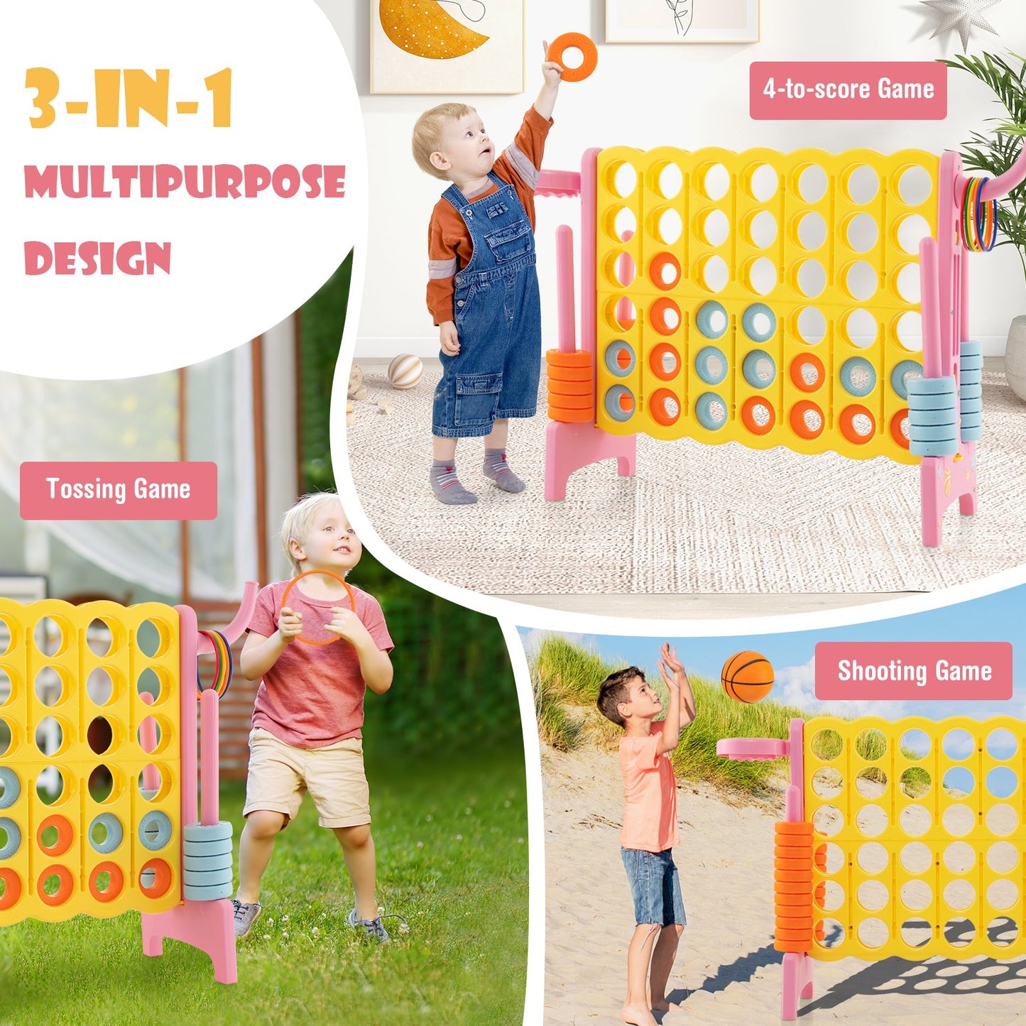 4-in-a-Row Connect Game with Basketball Hoop and Toss Ring, Pink Lawn Games   at Gallery Canada