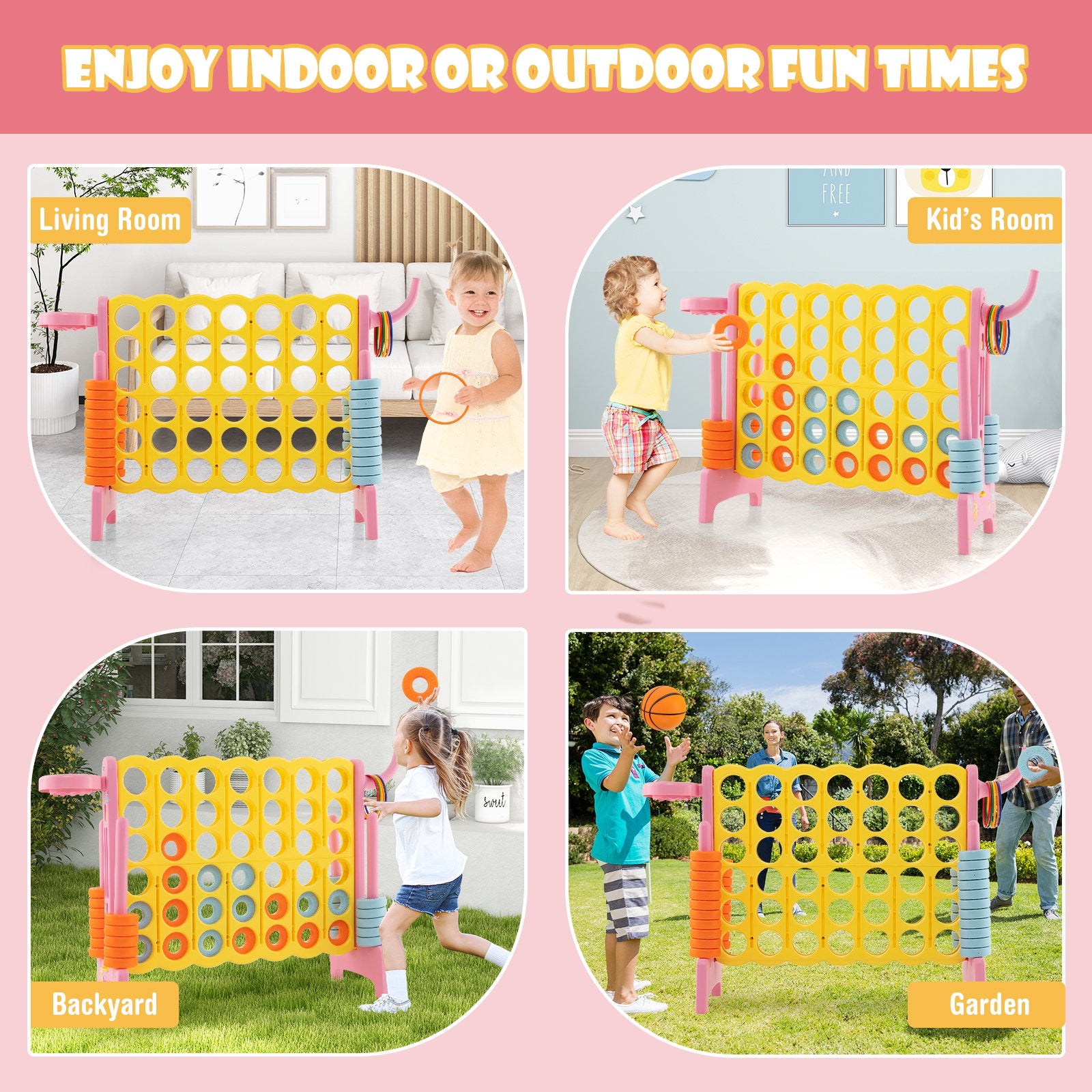 4-in-a-Row Connect Game with Basketball Hoop and Toss Ring, Pink Lawn Games   at Gallery Canada