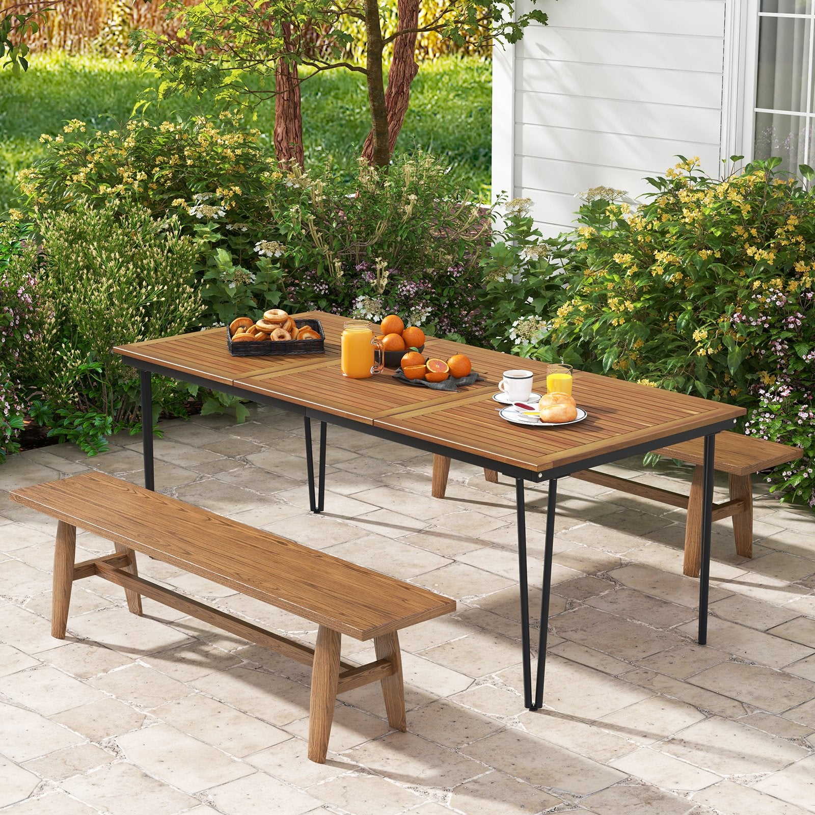 79 Inch 8-Person Outdoor Dining Table with 1.9 Inch Umbrella Hole, Natural Patio Dining Tables   at Gallery Canada