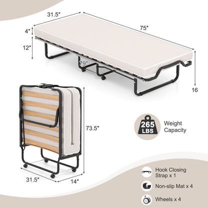 Rollaway Folding Bed with Memory Foam Mattress Made in Italy Folding Beds   at Gallery Canada