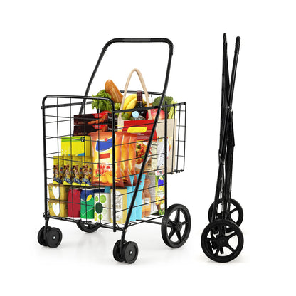 Folding Shopping Cart for Laundry with Swiveling Wheels and Dual Storage Baskets, Black - Gallery Canada