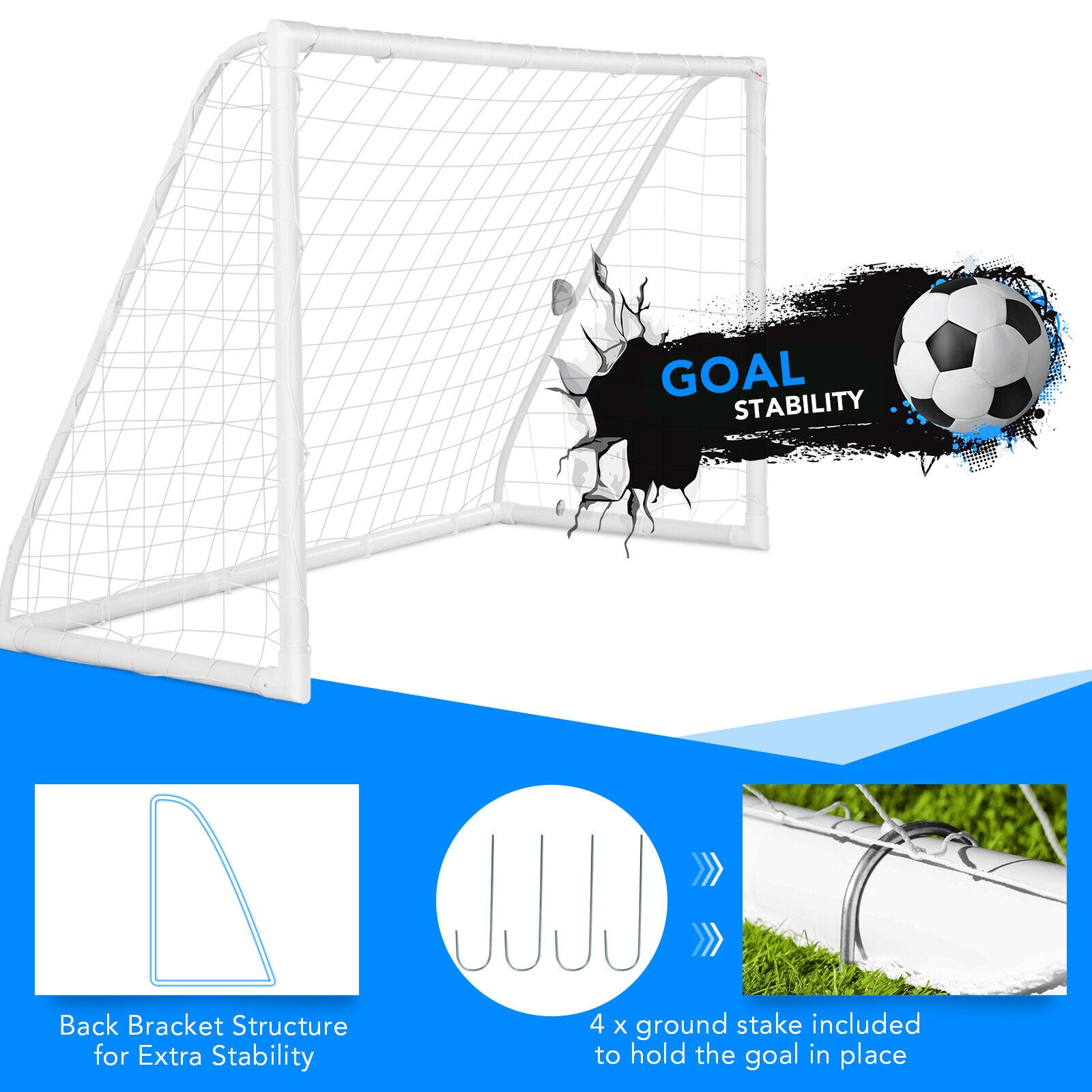 6 x 4 Feet Soccer Goal with Strong UPVC Frame, White Sport Equipments at Gallery Canada