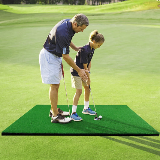 5 x 3 Feet Standard Real Feel Golf Practice Hitting Mat with Synthetic Turf and 3 Tees, Green Golf   at Gallery Canada