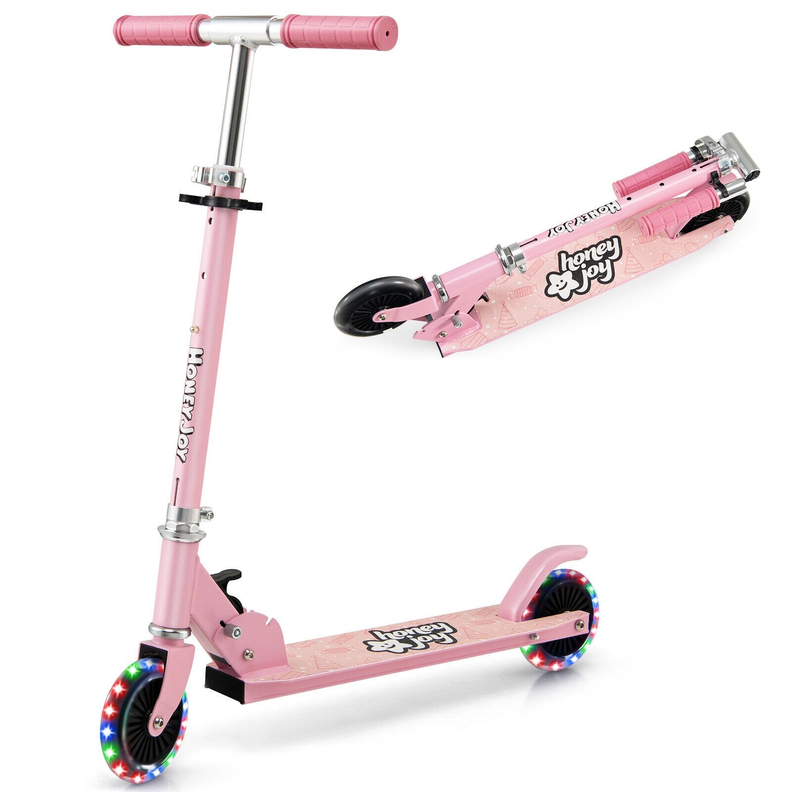 Folding Adjustable Height Kids Toy Kick Scooter with 2 Flashing Wheels, Pink Scooters   at Gallery Canada