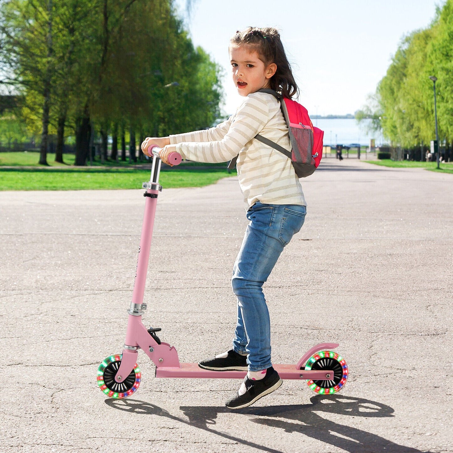 Folding Adjustable Height Kids Toy Kick Scooter with 2 Flashing Wheels, Pink Scooters   at Gallery Canada