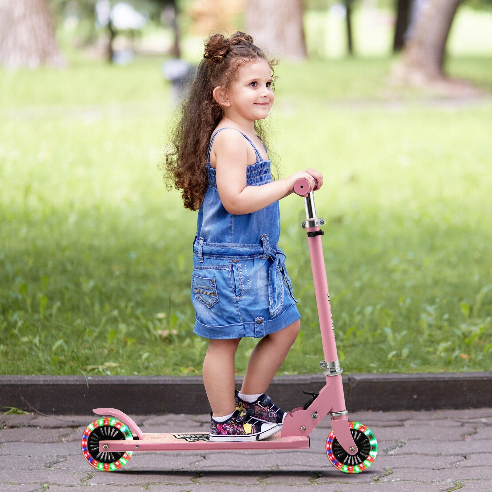 Folding Adjustable Height Kids Toy Kick Scooter with 2 Flashing Wheels, Pink Scooters   at Gallery Canada