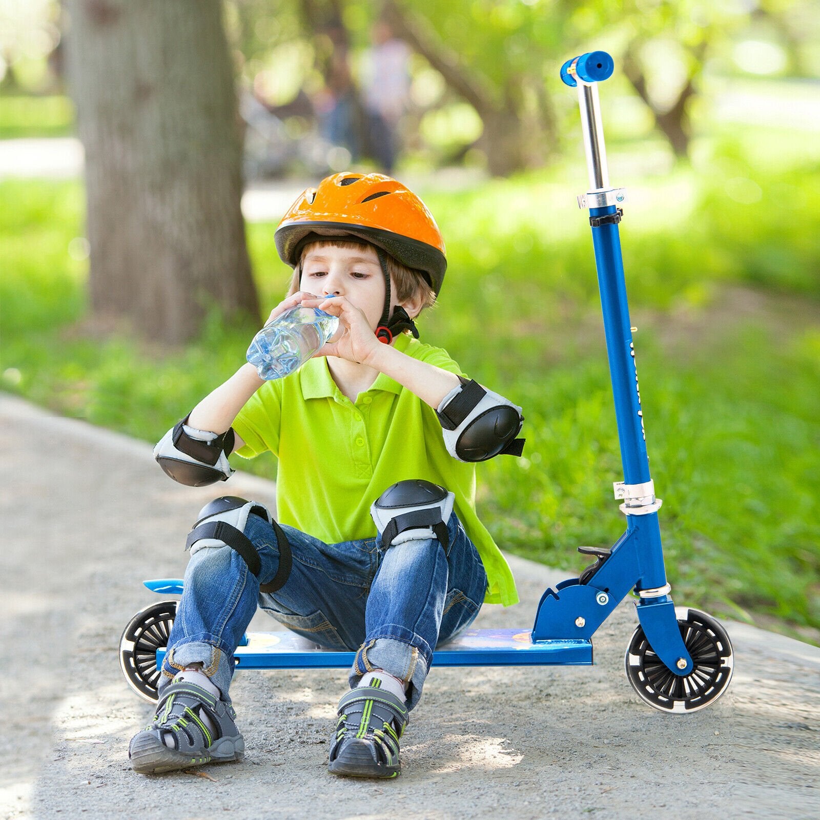 Folding Adjustable Height Kids Toy Kick Scooter with 2 Flashing Wheels, Blue Scooters   at Gallery Canada