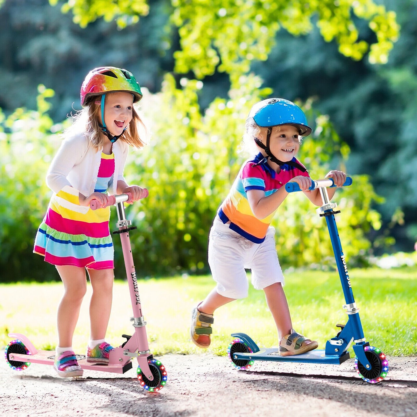 Folding Adjustable Height Kids Toy Kick Scooter with 2 Flashing Wheels, Blue Scooters   at Gallery Canada