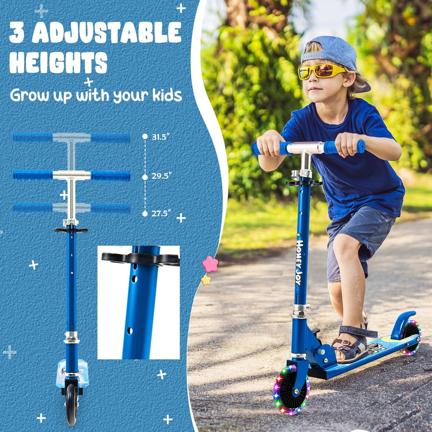 Folding Adjustable Height Kids Toy Kick Scooter with 2 Flashing Wheels, Blue Scooters   at Gallery Canada