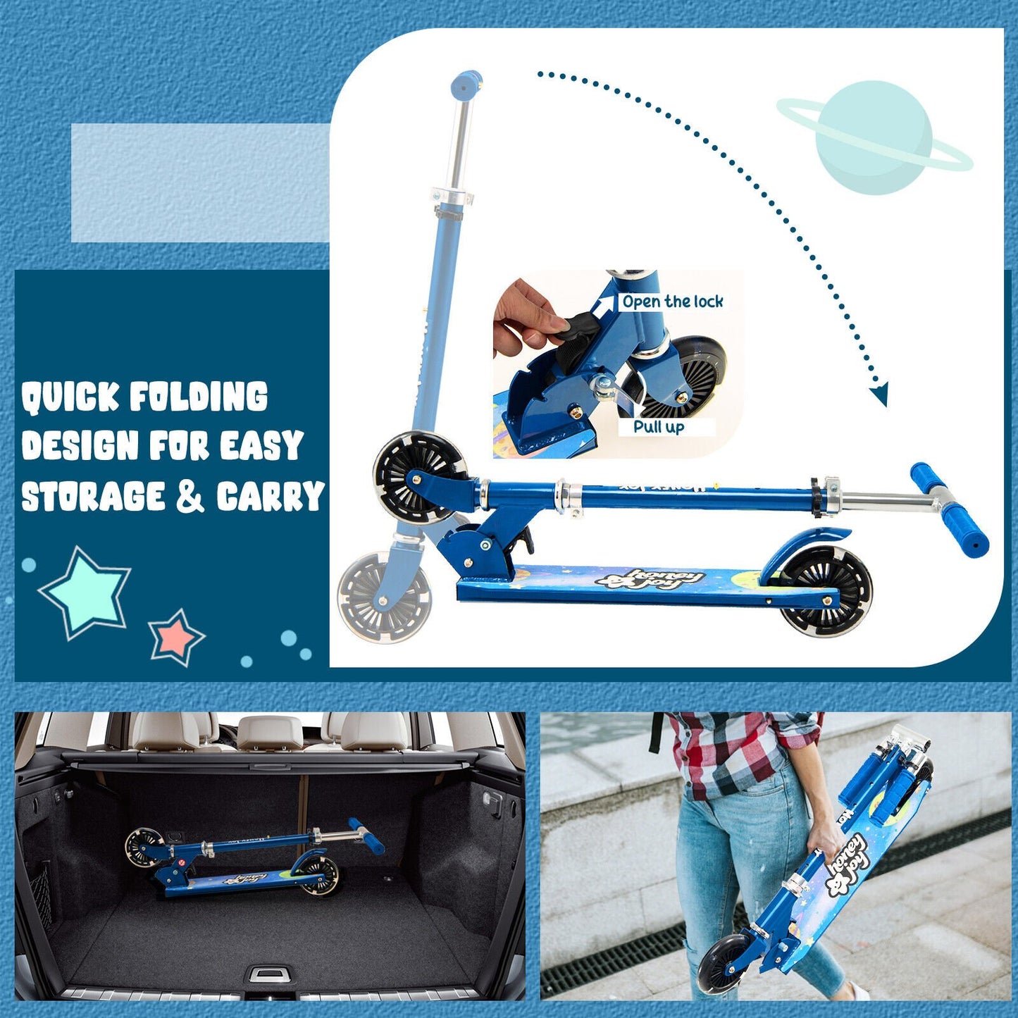 Folding Adjustable Height Kids Toy Kick Scooter with 2 Flashing Wheels, Blue Scooters   at Gallery Canada