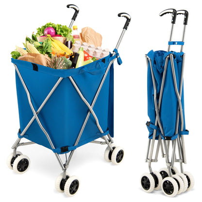 Folding Shopping Utility Cart with Water-Resistant Removable Canvas Bag, Blue Kitchen Tools   at Gallery Canada